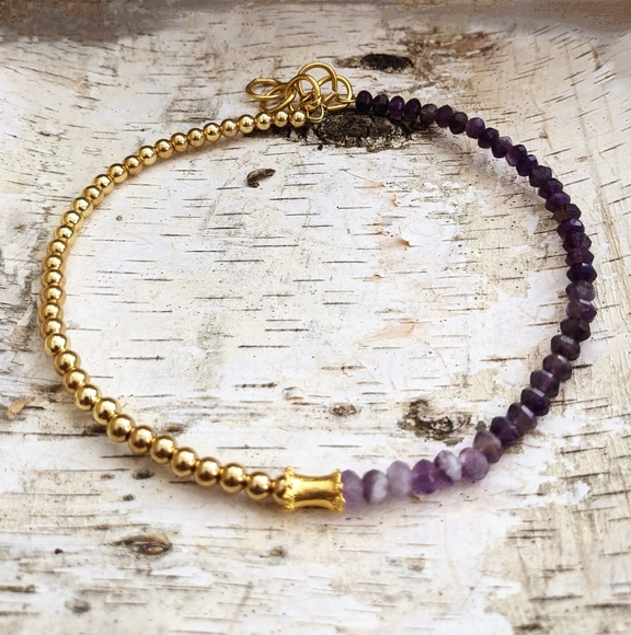 Natural Purple Amethyst Beads With Gold Beads In Half And Half Choker/Necklace - Picture 6 of 9